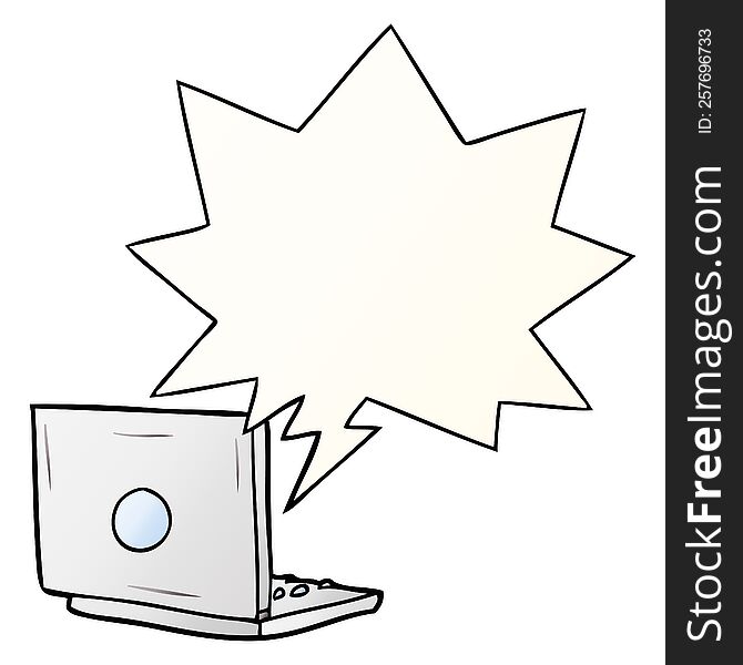 cartoon laptop computer with speech bubble in smooth gradient style