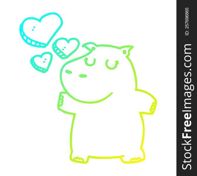 Cold Gradient Line Drawing Cartoon Hippo In Love