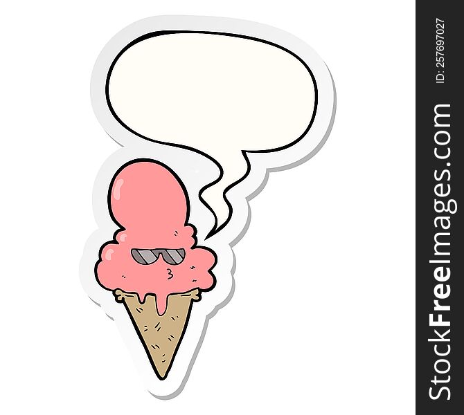 Cartoon Cool Ice Cream And Speech Bubble Sticker