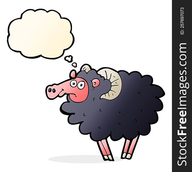 cartoon black sheep with thought bubble
