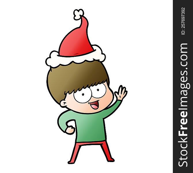 Happy Gradient Cartoon Of A Boy Wearing Santa Hat