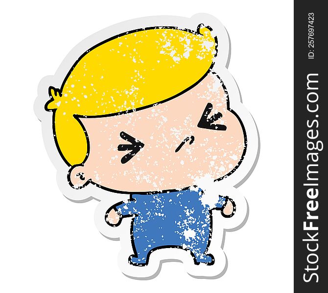 distressed sticker cartoon illustration of a kawaii cute cross baby. distressed sticker cartoon illustration of a kawaii cute cross baby