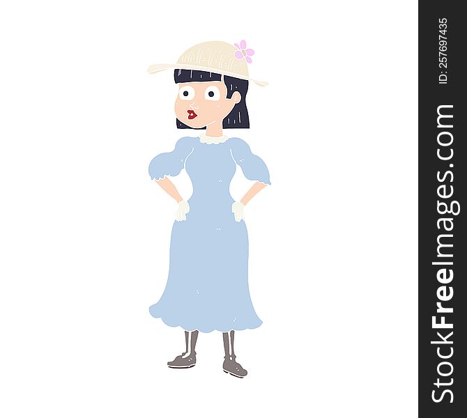 Flat Color Illustration Of A Cartoon Woman In Sensible Dress