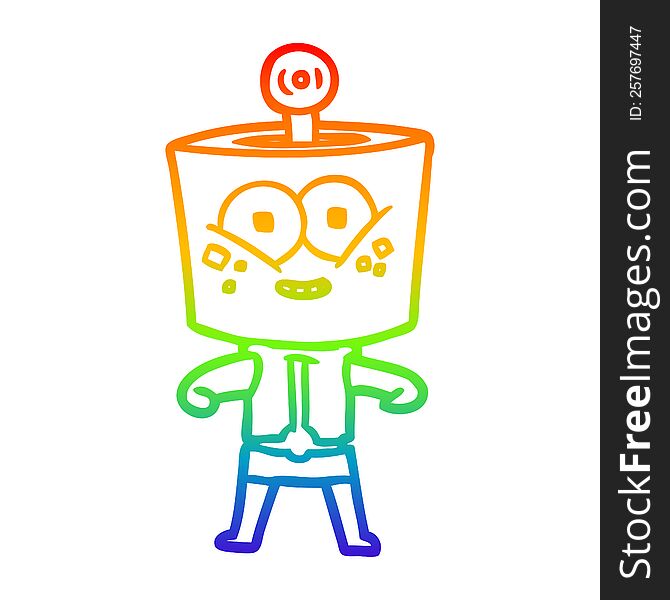 Rainbow Gradient Line Drawing Happy Cartoon Robot