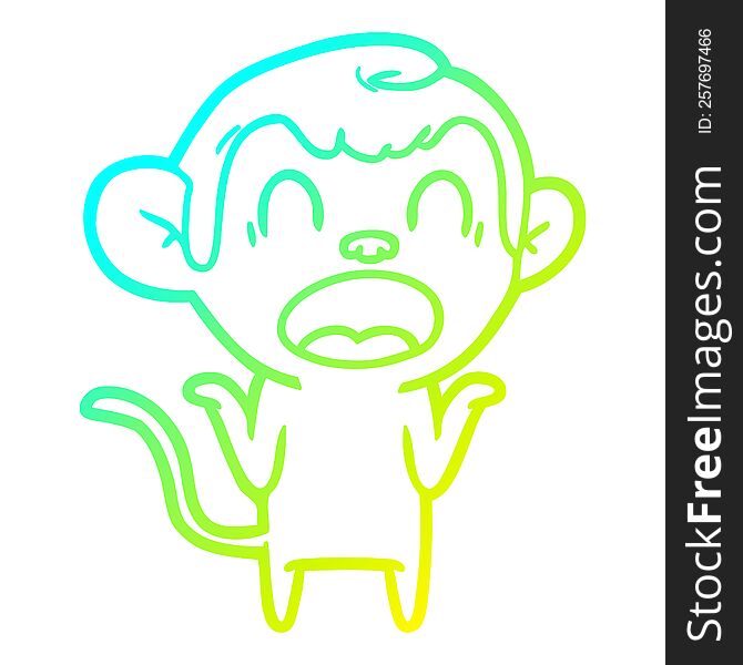 Cold Gradient Line Drawing Shouting Cartoon Monkey Shrugging Shoulders