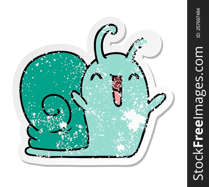 Distressed Sticker Cartoon Kawaii Happy Cute Snail
