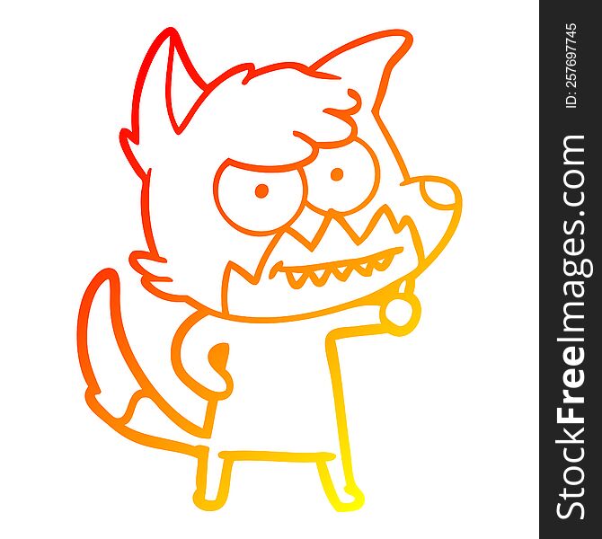 Warm Gradient Line Drawing Cartoon Grinning Fox