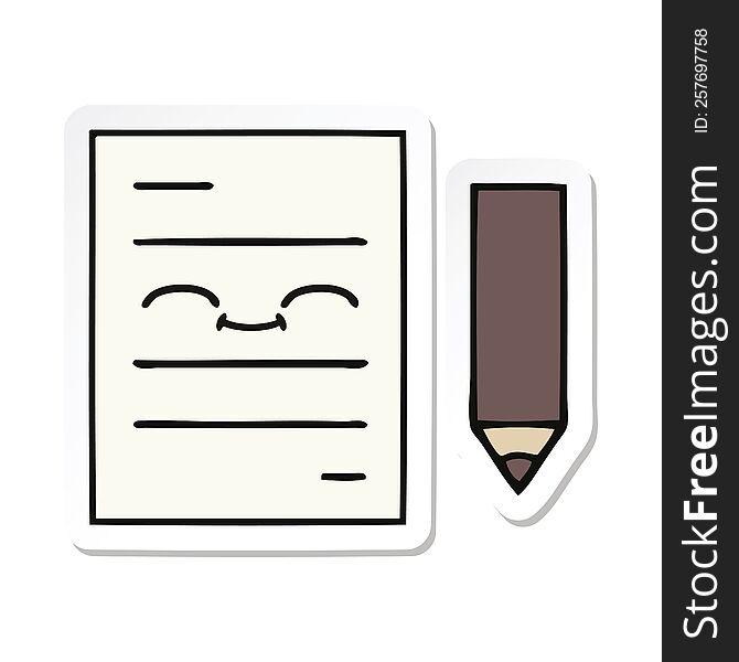 sticker of a cute cartoon test paper