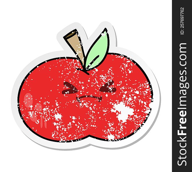 distressed sticker of a quirky hand drawn cartoon apple