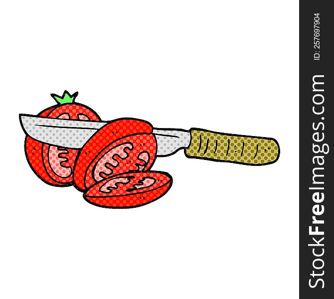 freehand drawn cartoon knife slicing a tomato