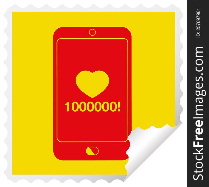 mobile phone showing 1000000 likes square peeling sticker