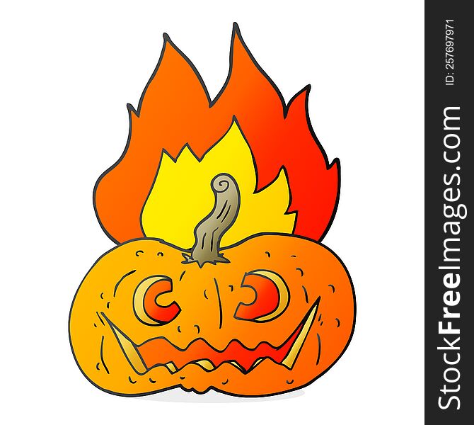 freehand drawn cartoon flaming halloween pumpkin