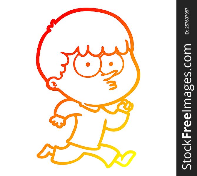 Warm Gradient Line Drawing Cartoon Curious Boy Running