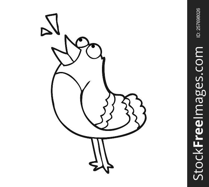 freehand drawn black and white cartoon bird