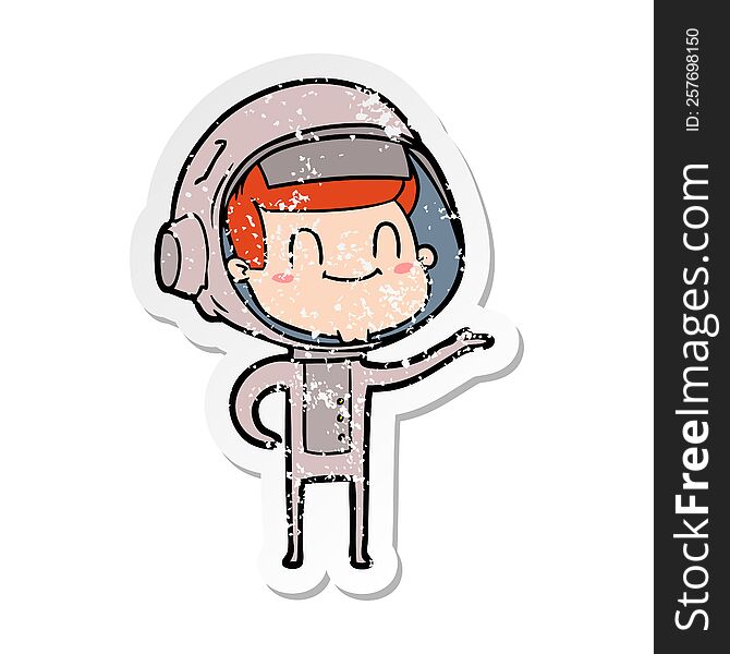 Distressed Sticker Of A Happy Cartoon Astronaut