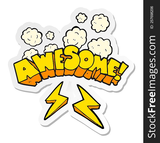 sticker of a cartoon word awesome