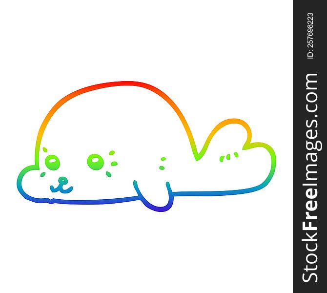 rainbow gradient line drawing of a cartoon baby seal