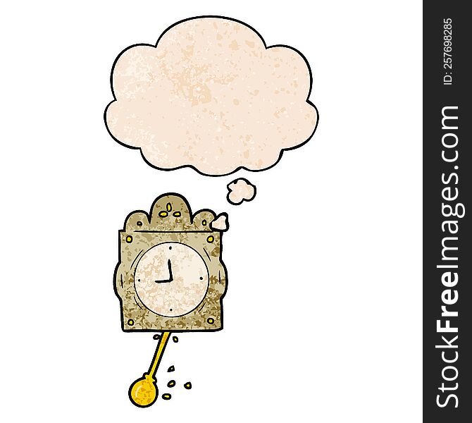 Cartoon Ticking Clock And Thought Bubble In Grunge Texture Pattern Style