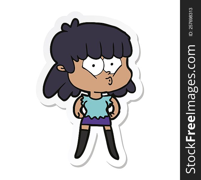 Sticker Of A Cartoon Whistling Girl