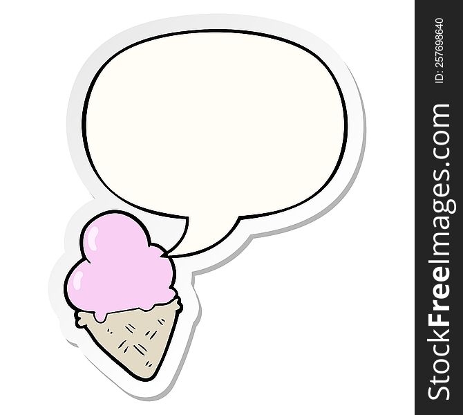 Cartoon Ice Cream And Speech Bubble Sticker