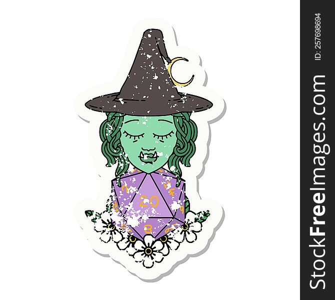 Half Orc Wizard With Natural Twenty Dice Roll Grunge Sticker