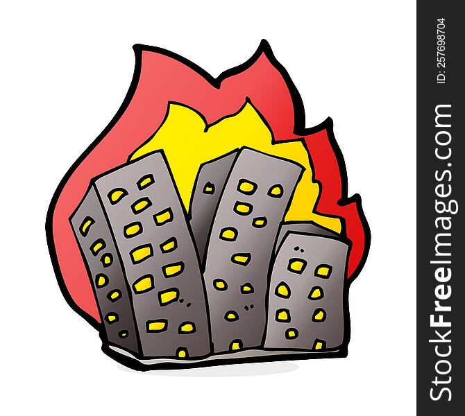 cartoon burning buildings