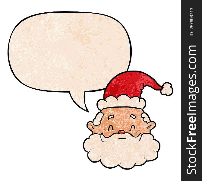 Cartoon Santa Claus Face And Speech Bubble In Retro Texture Style