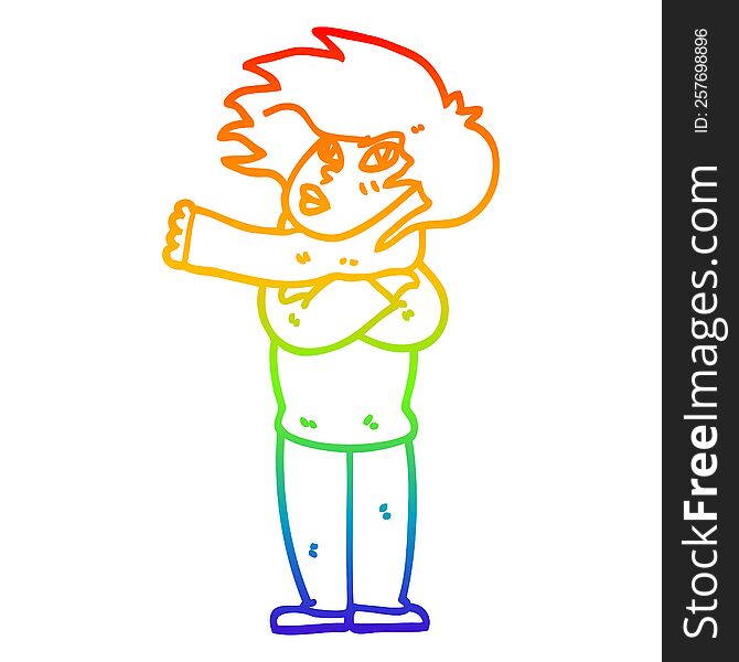 Rainbow Gradient Line Drawing Cartoon Girl With Scarf
