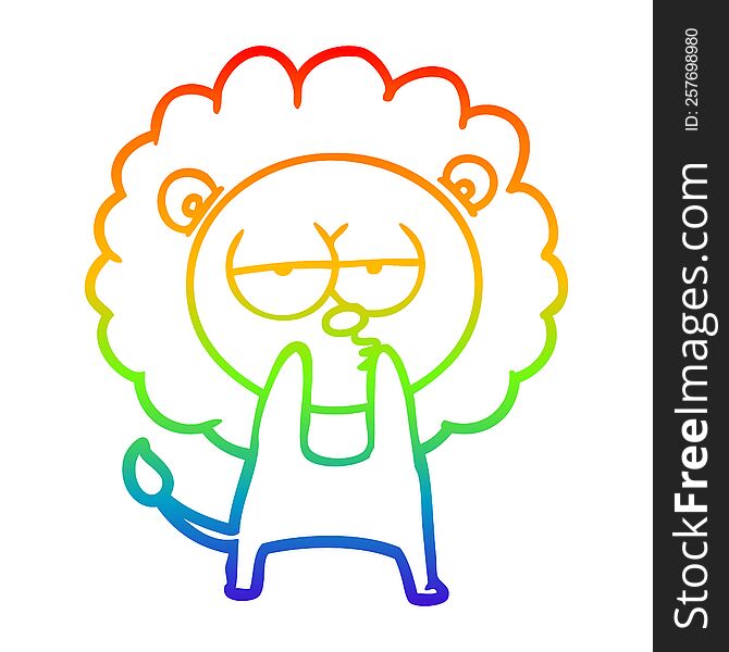 rainbow gradient line drawing of a cartoon tired lion