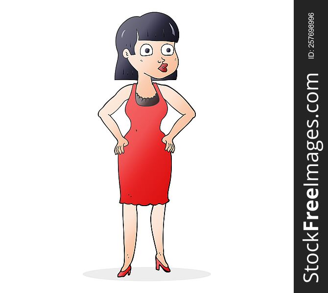 cartoon woman in dress with hands on hips