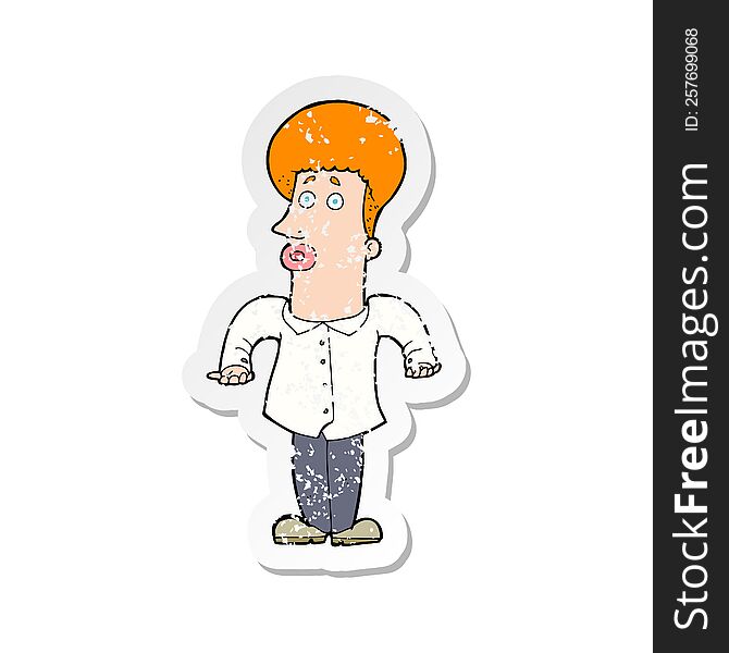 retro distressed sticker of a cartoon office guy