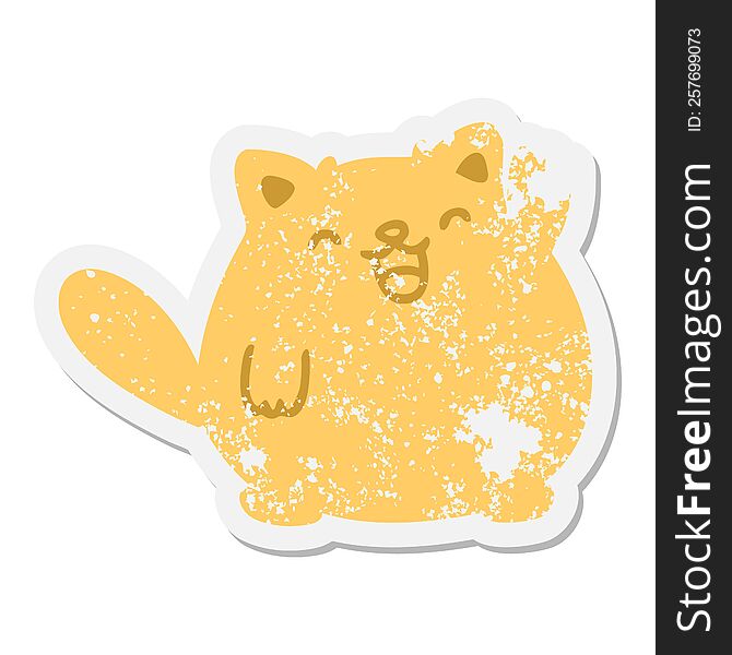 Cute Cartoon Cat Waving Grunge Sticker