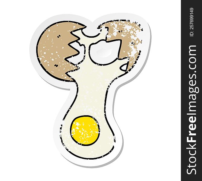 distressed sticker of a quirky hand drawn cartoon cracked egg