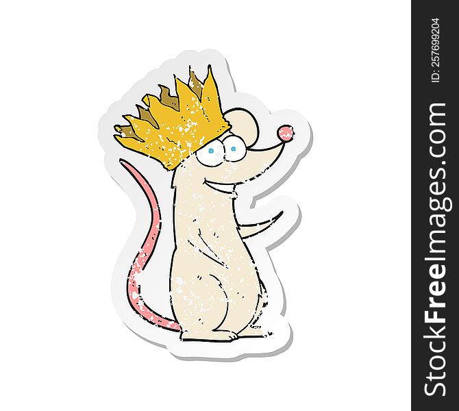 retro distressed sticker of a cartoon mouse wearing crown