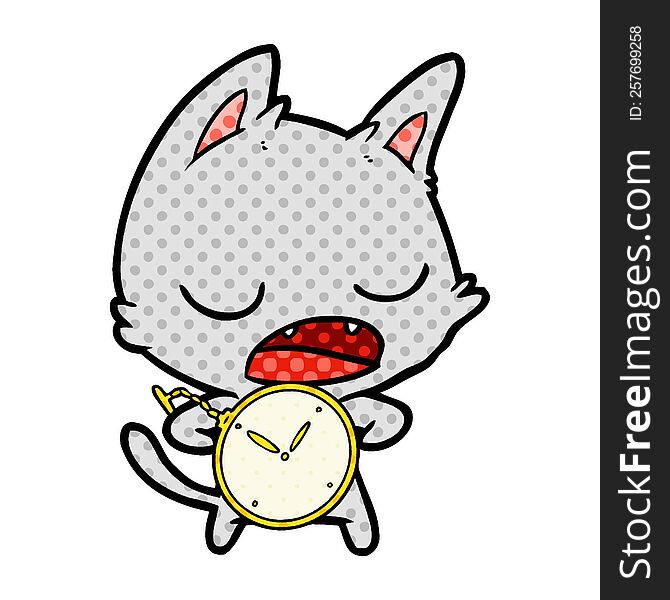 talking cat cartoon with stopwatch. talking cat cartoon with stopwatch