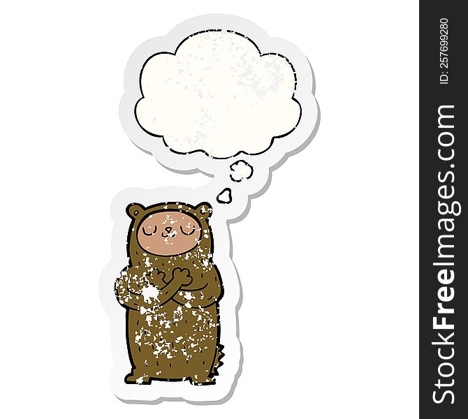 Cartoon Bear And Thought Bubble As A Distressed Worn Sticker