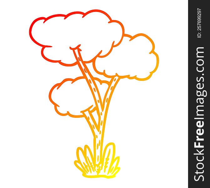 warm gradient line drawing of a Cartoon tree