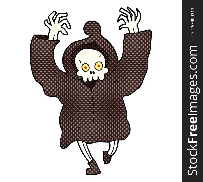 freehand drawn cartoon dancing death skeleton