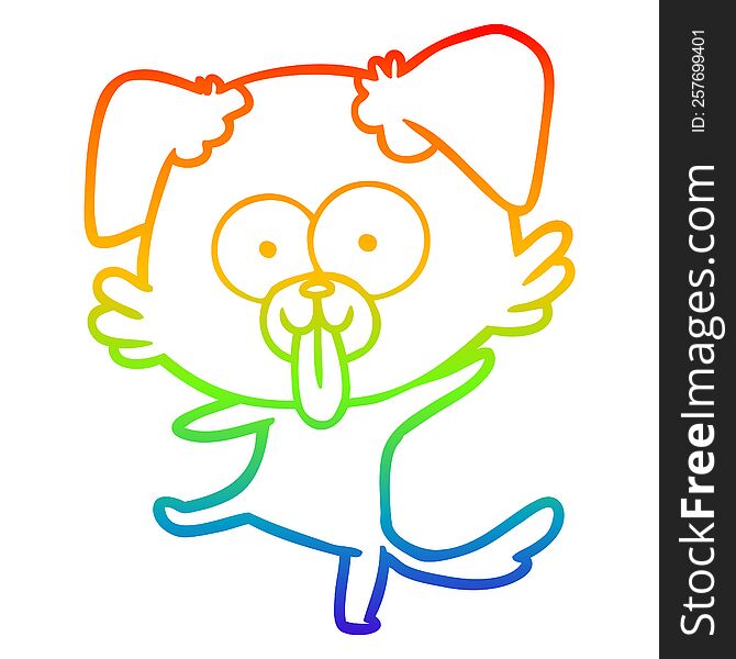 rainbow gradient line drawing of a funny cartoon dancing dog