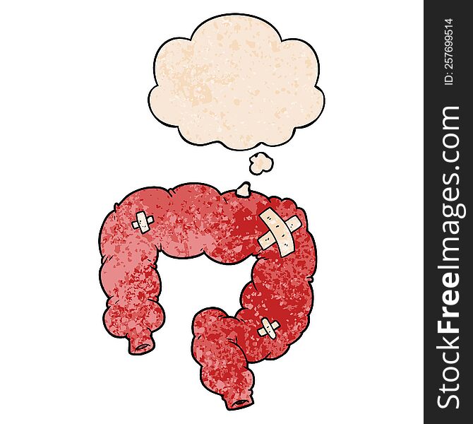 cartoon colon with thought bubble in grunge texture style. cartoon colon with thought bubble in grunge texture style