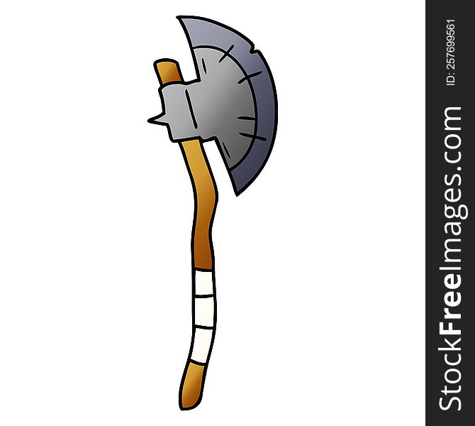 hand drawn gradient cartoon doodle of a medieval axe