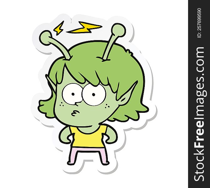 Sticker Of A Cartoon Alien Girl