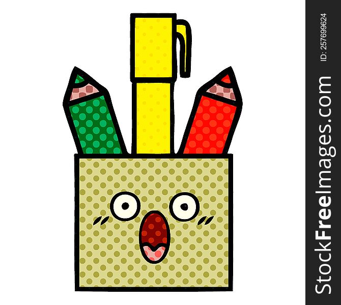 comic book style cartoon of a pencil pot