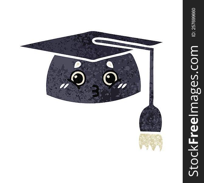 Retro Illustration Style Cartoon Graduation Hat