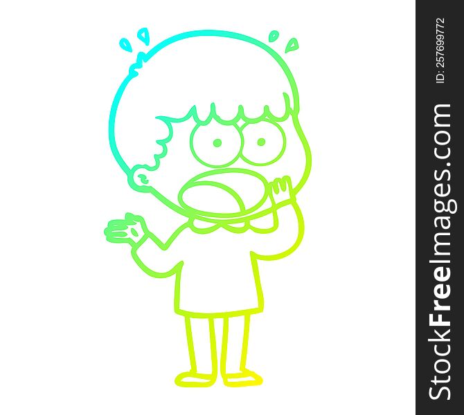 cold gradient line drawing of a cartoon shocked man gasping