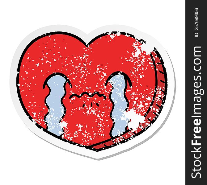 Distressed Sticker Of A Cartoon Crying Love Heart