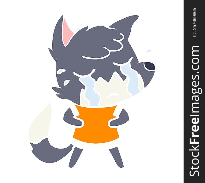 Crying Fox Flat Color Style Cartoon