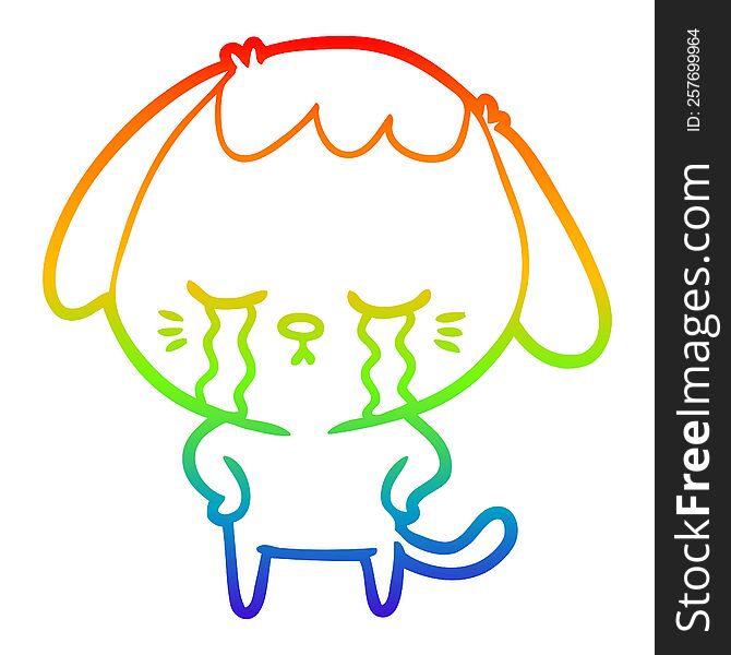rainbow gradient line drawing of a cute puppy crying cartoon