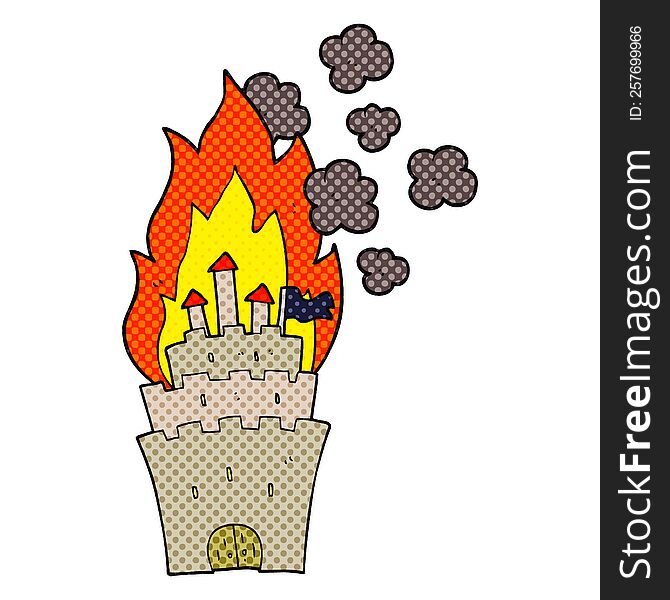 freehand drawn cartoon burning castle