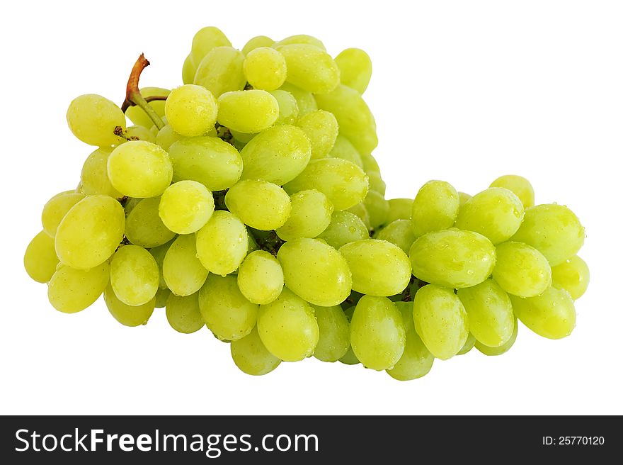 Fresh green grapes isolated on white